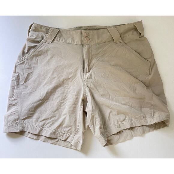 Columbia PFG Shorts Womens Khaki Beige Pockets 100% Nylon Hiking Outdoor 12/7 In - Picture 1 of 11
